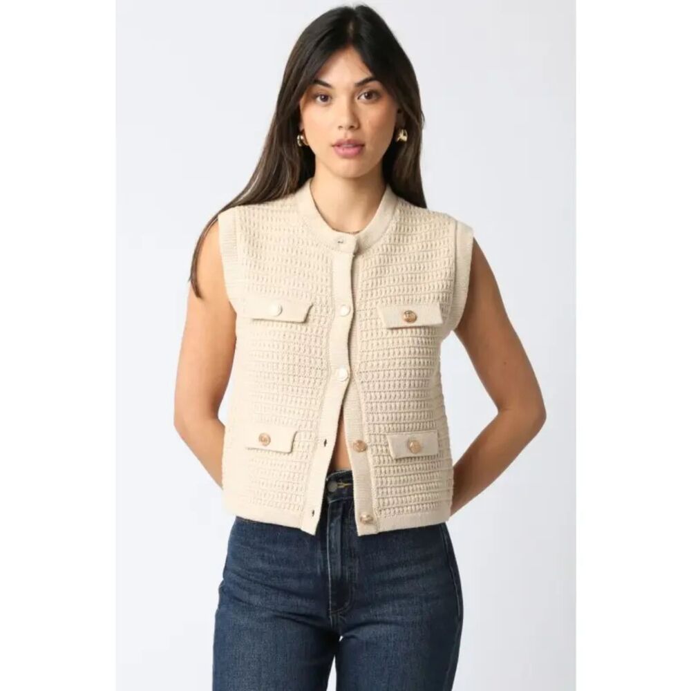 Olivaceous Selena Button Knit Top Size M